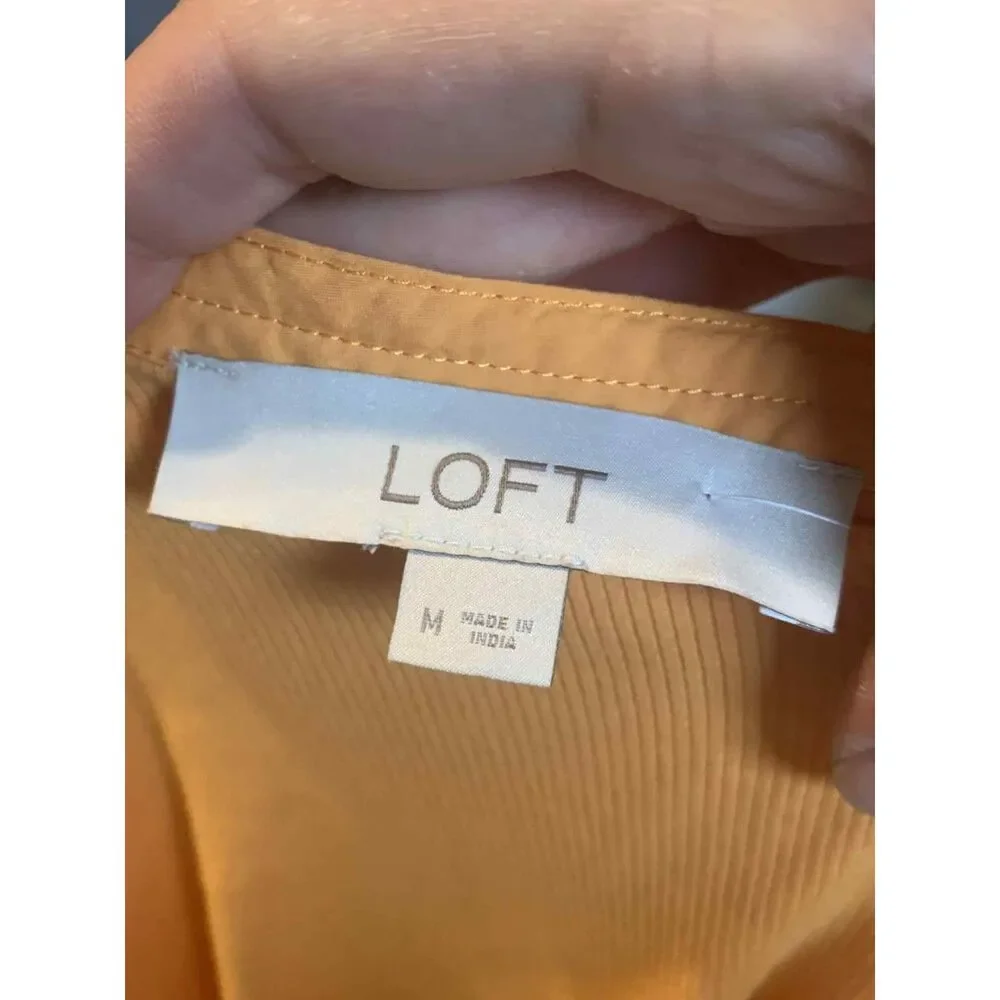 LOFT Yellow Ribbed Eyelet Puff Sleeve Blouse, Size M